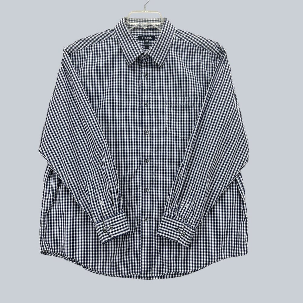 George Black & White Button-Up Shirt 100% Cotton Men's XL